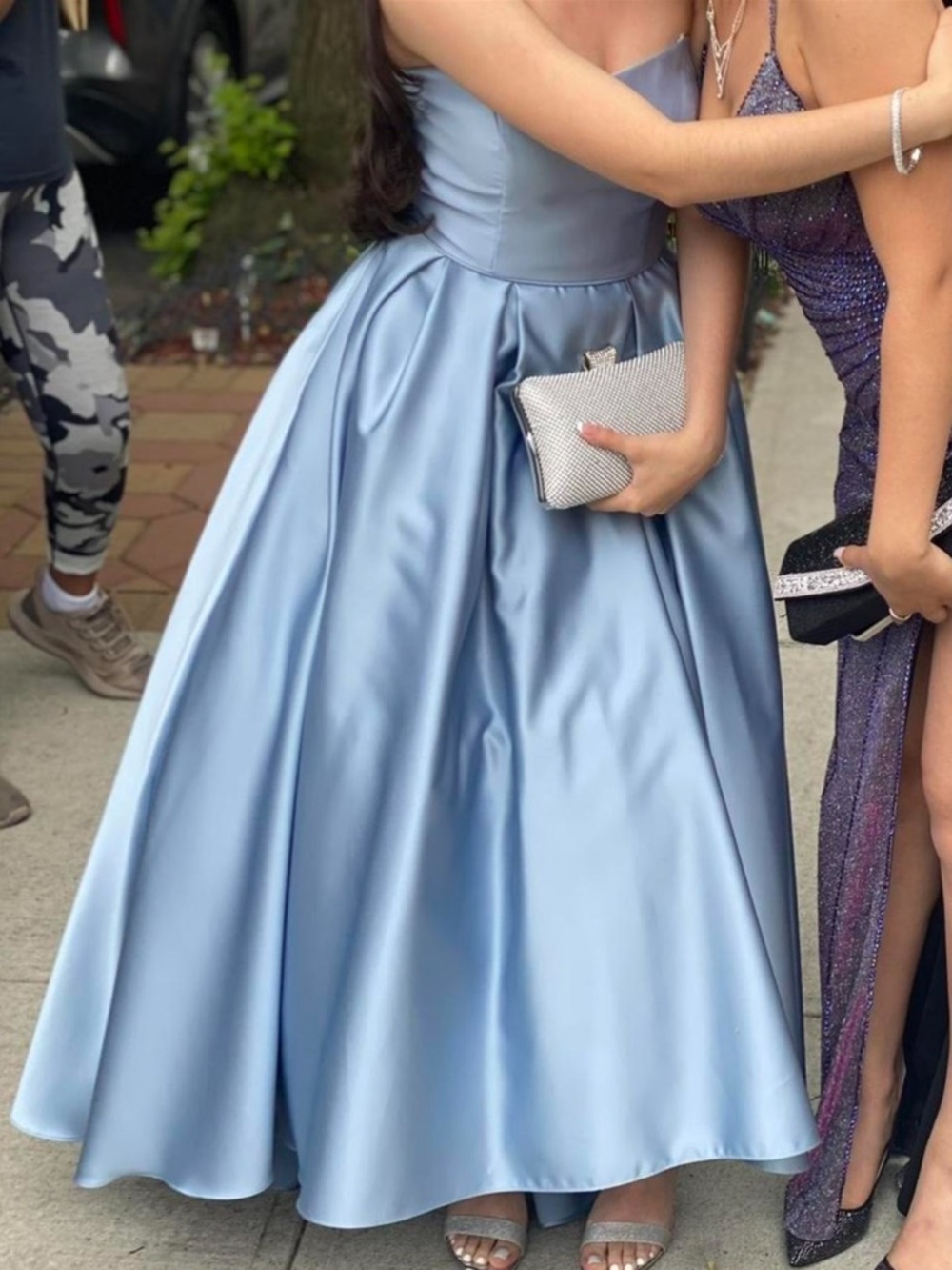 Betsy & Adam Light Blue Satin Full Skirt Formal Dress